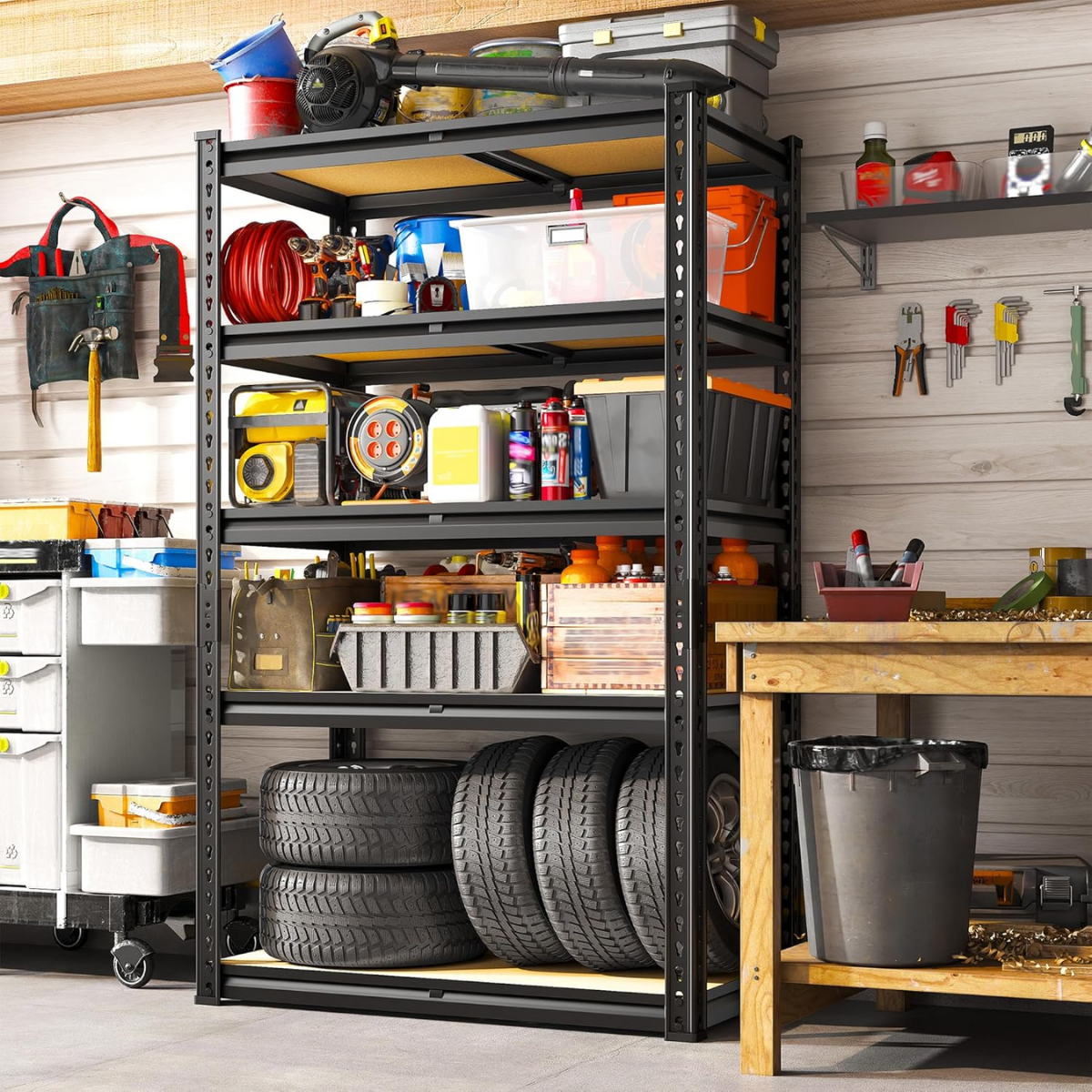 Säädettävä 5-tasoinen metallihylly, maks. 915 kg kuormitus – FlexiRack™